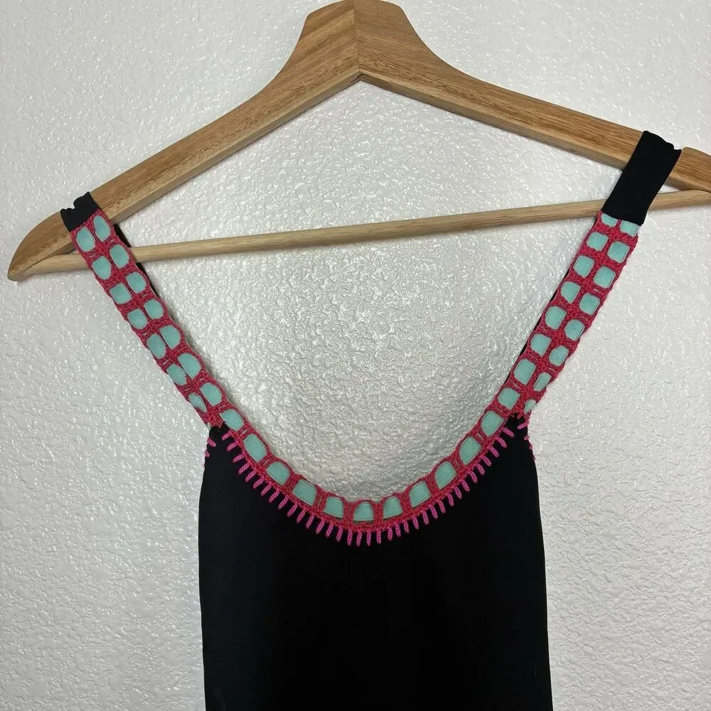Platinum Swimwear One Piece Swimsuit Womens Small Black Crochet Trim Colorblock